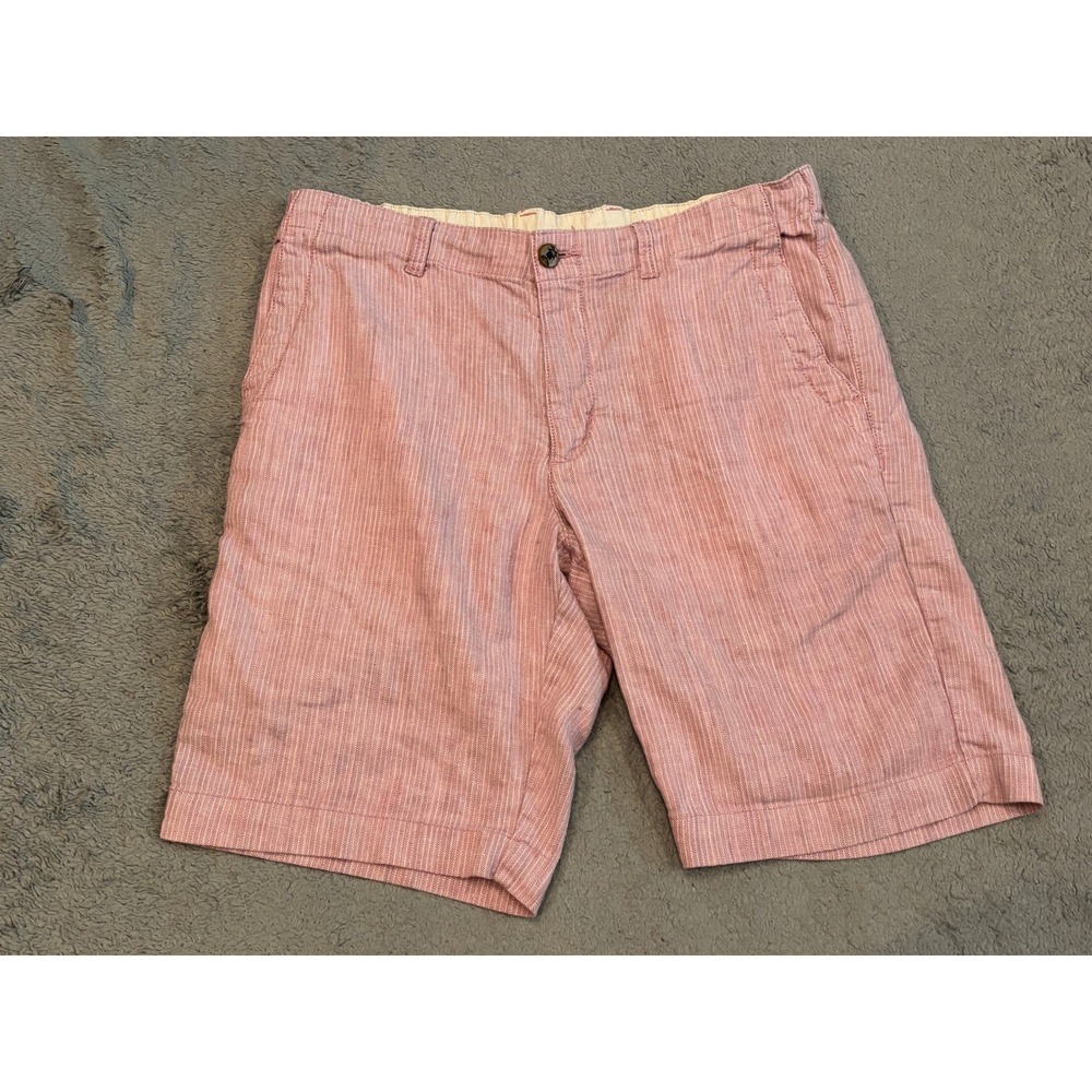 Tommy Bahama Mens Red White Herringbone Linen Blend Shorts Size Medium 32 Waist